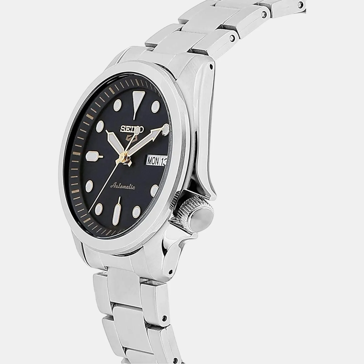 New 5 Sports Men Automatic Black Dial Analog Stainless Steel Watch SRPE57K1
