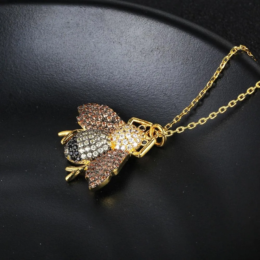 New Lovely Copper Little Bee Pendants Necklace Crystal Honey Necklace For Women Party Gifts Jewelry
