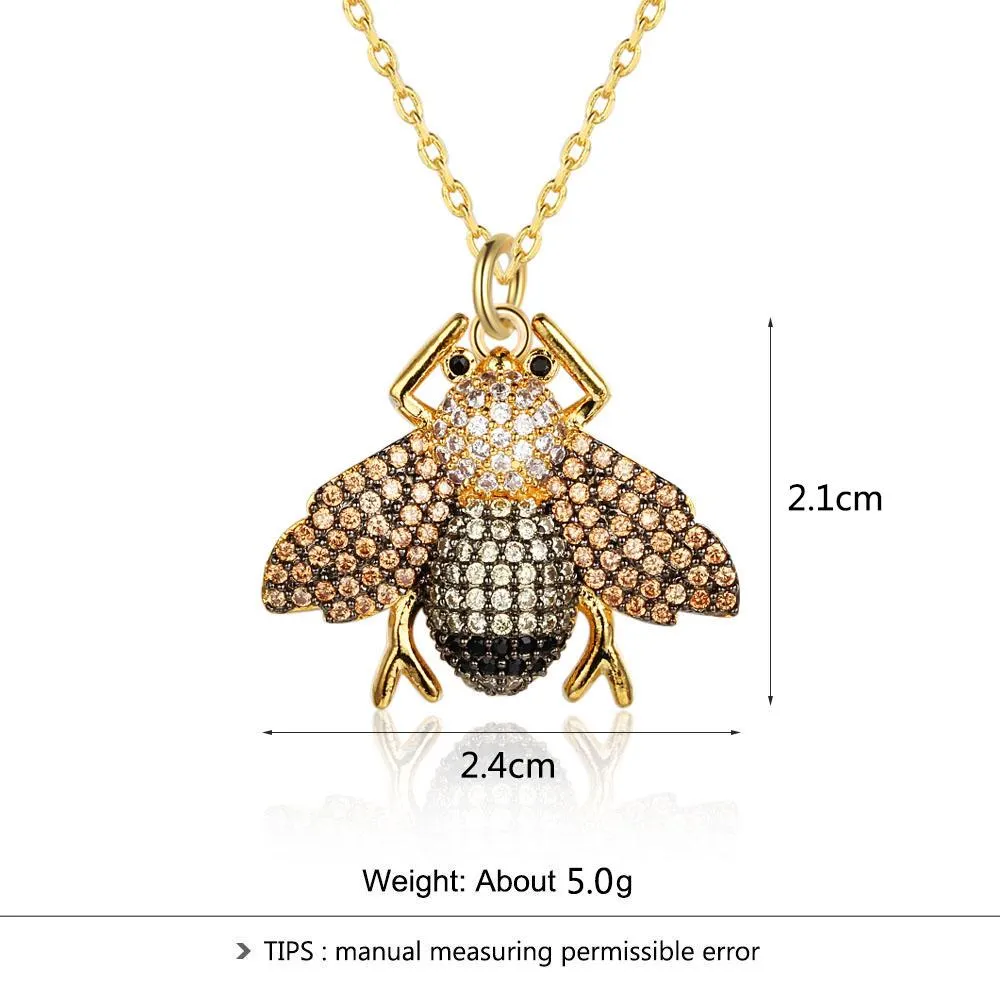 New Lovely Copper Little Bee Pendants Necklace Crystal Honey Necklace For Women Party Gifts Jewelry