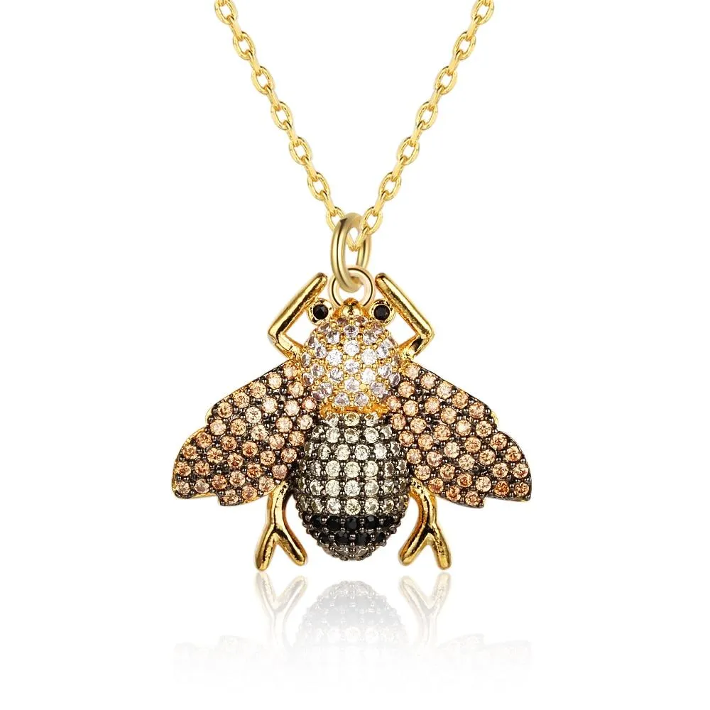 New Lovely Copper Little Bee Pendants Necklace Crystal Honey Necklace For Women Party Gifts Jewelry