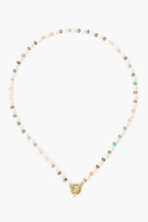 NG-14375 White Pearl Mix & Sunflower Toggle Necklace