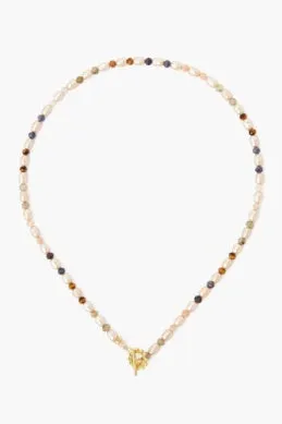NG-14375 White Pearl Mix & Sunflower Toggle Necklace