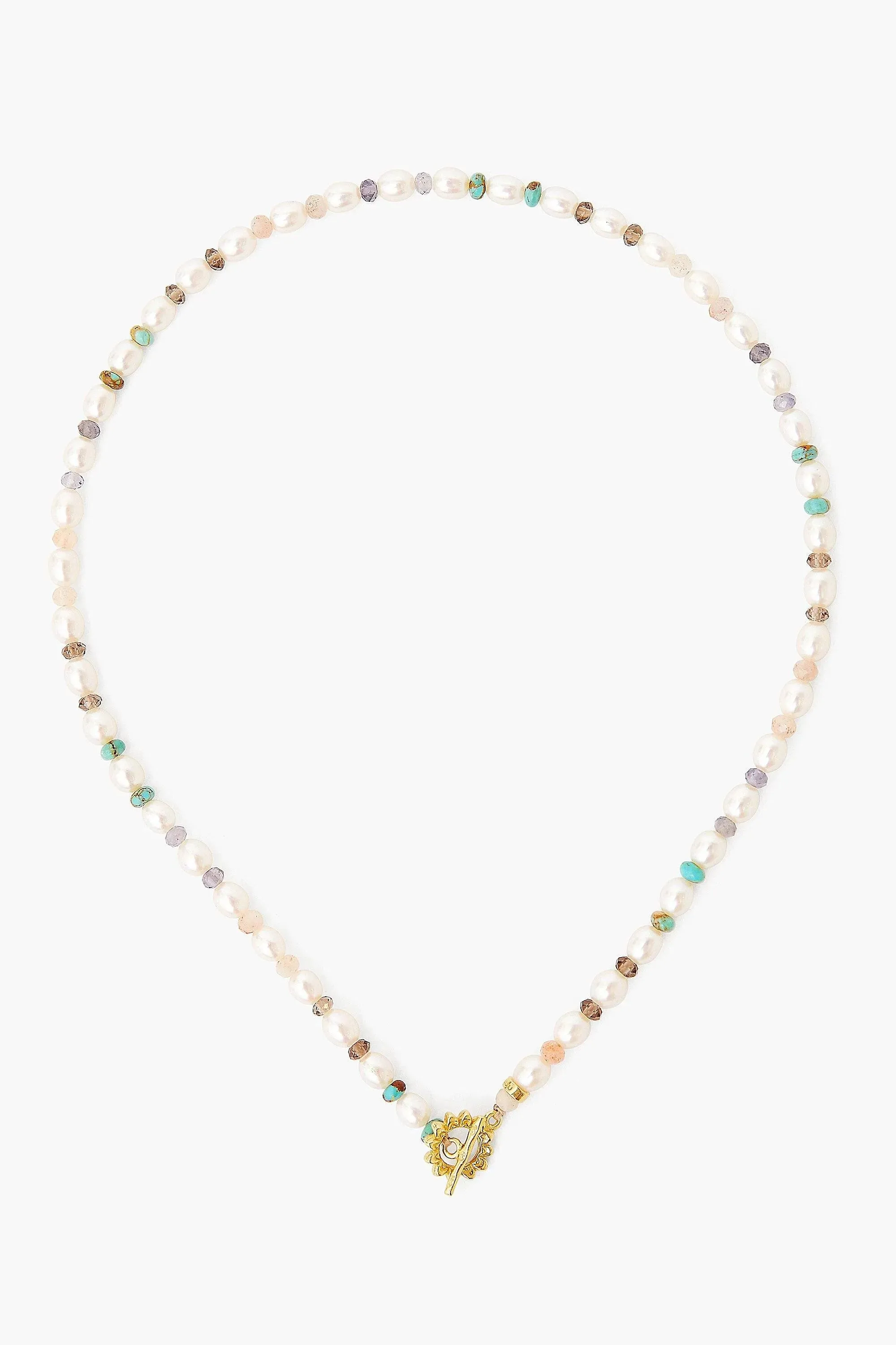NG-14375 White Pearl Mix & Sunflower Toggle Necklace