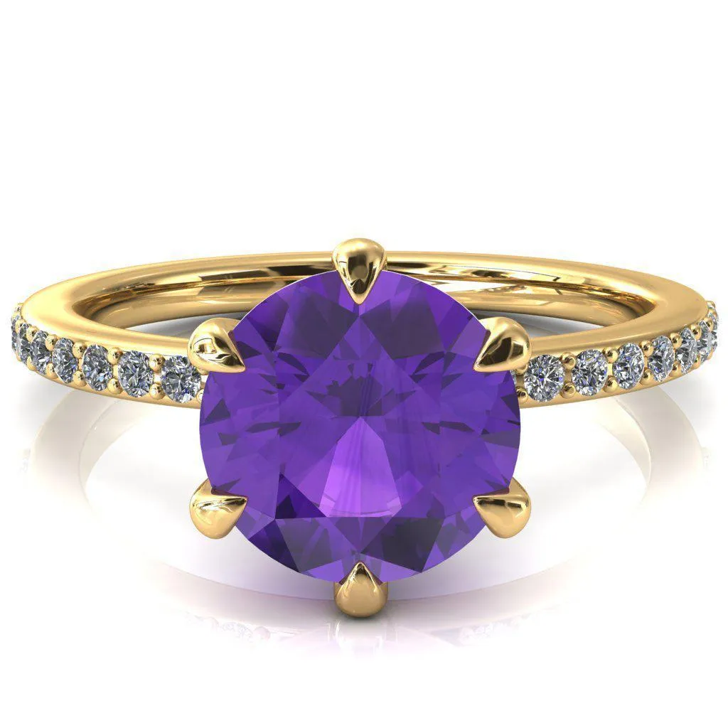Nora Round Amethyst Solitaire 6 Prong Ring