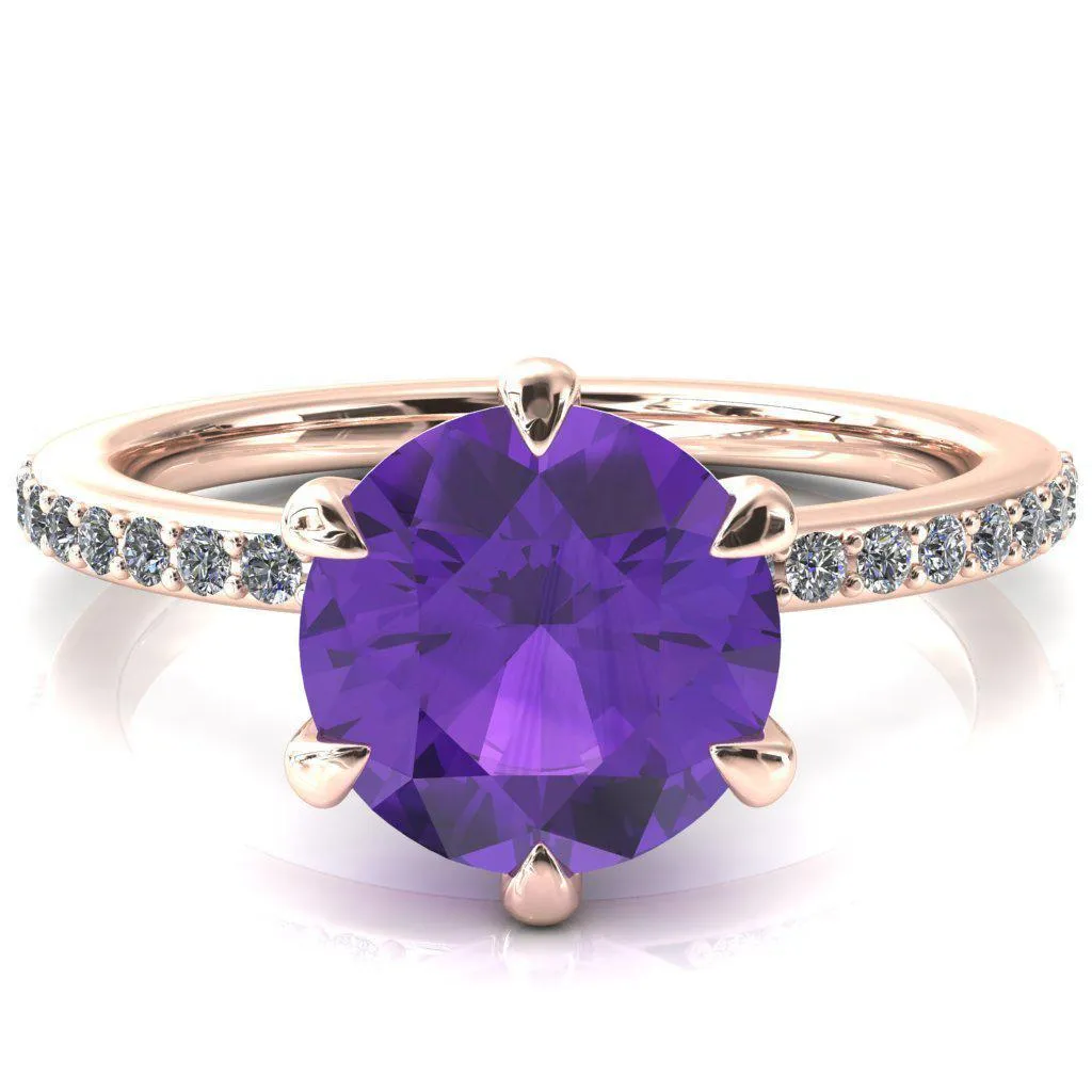 Nora Round Amethyst Solitaire 6 Prong Ring