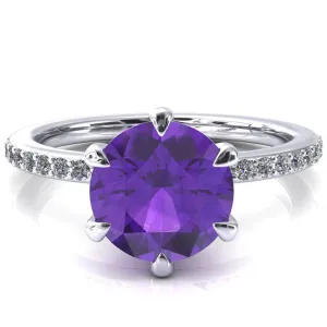 Nora Round Amethyst Solitaire 6 Prong Ring