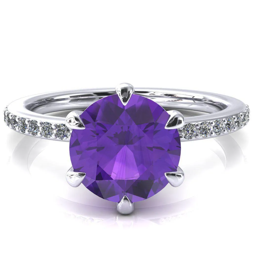 Nora Round Amethyst Solitaire 6 Prong Ring