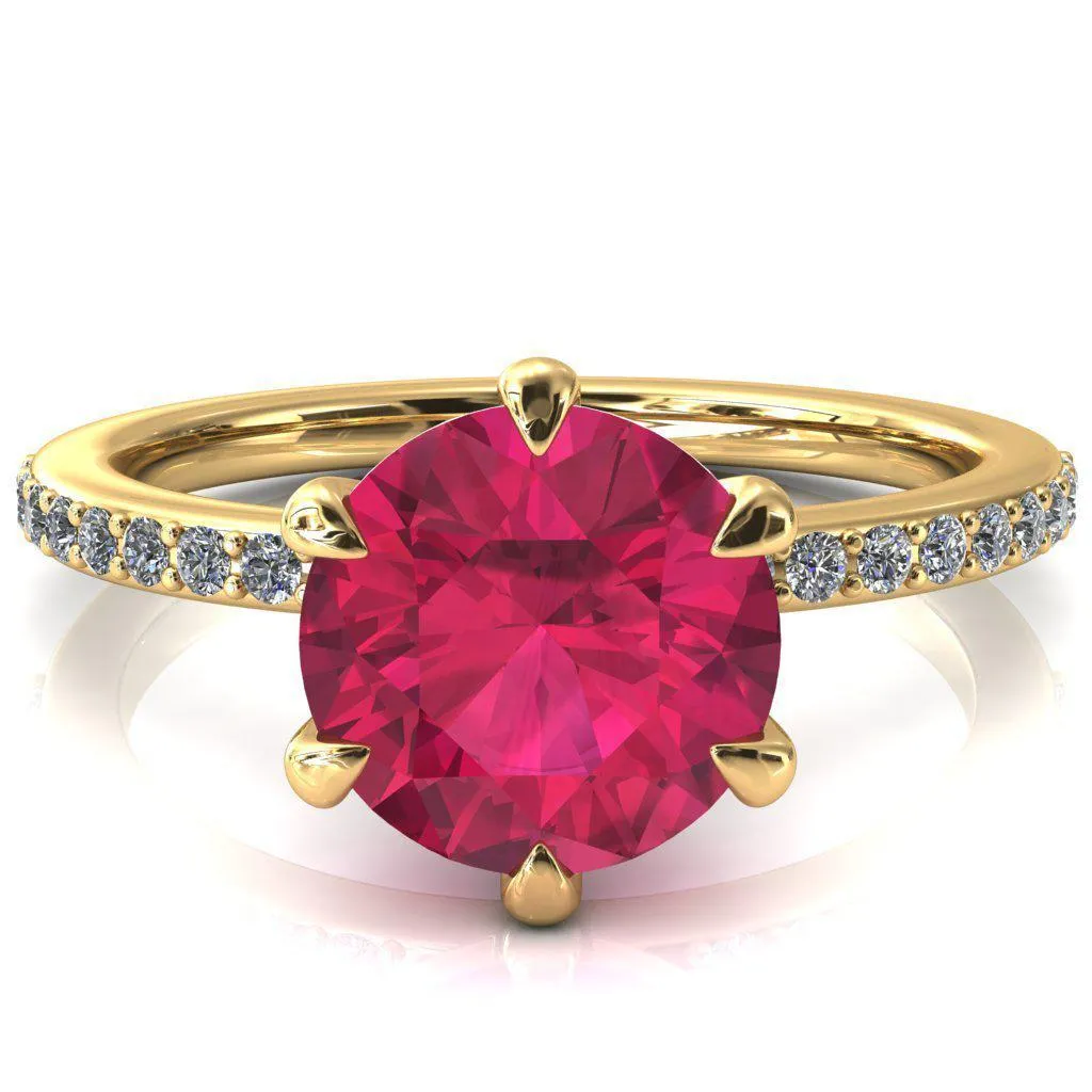 Nora Round Ruby Solitaire 6 Prong Ring