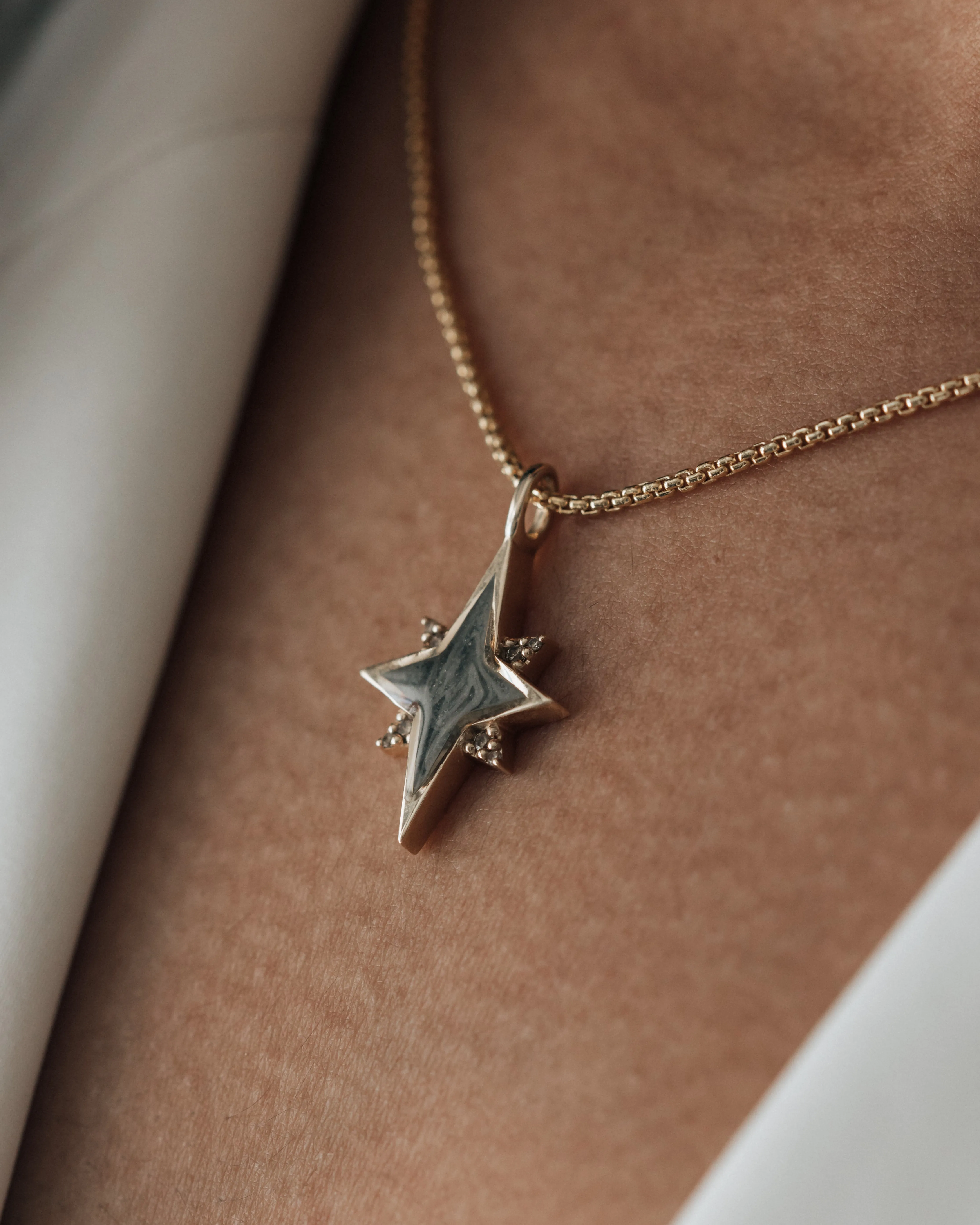 North Star Cremation Necklace in 14K White Gold with Diamonds