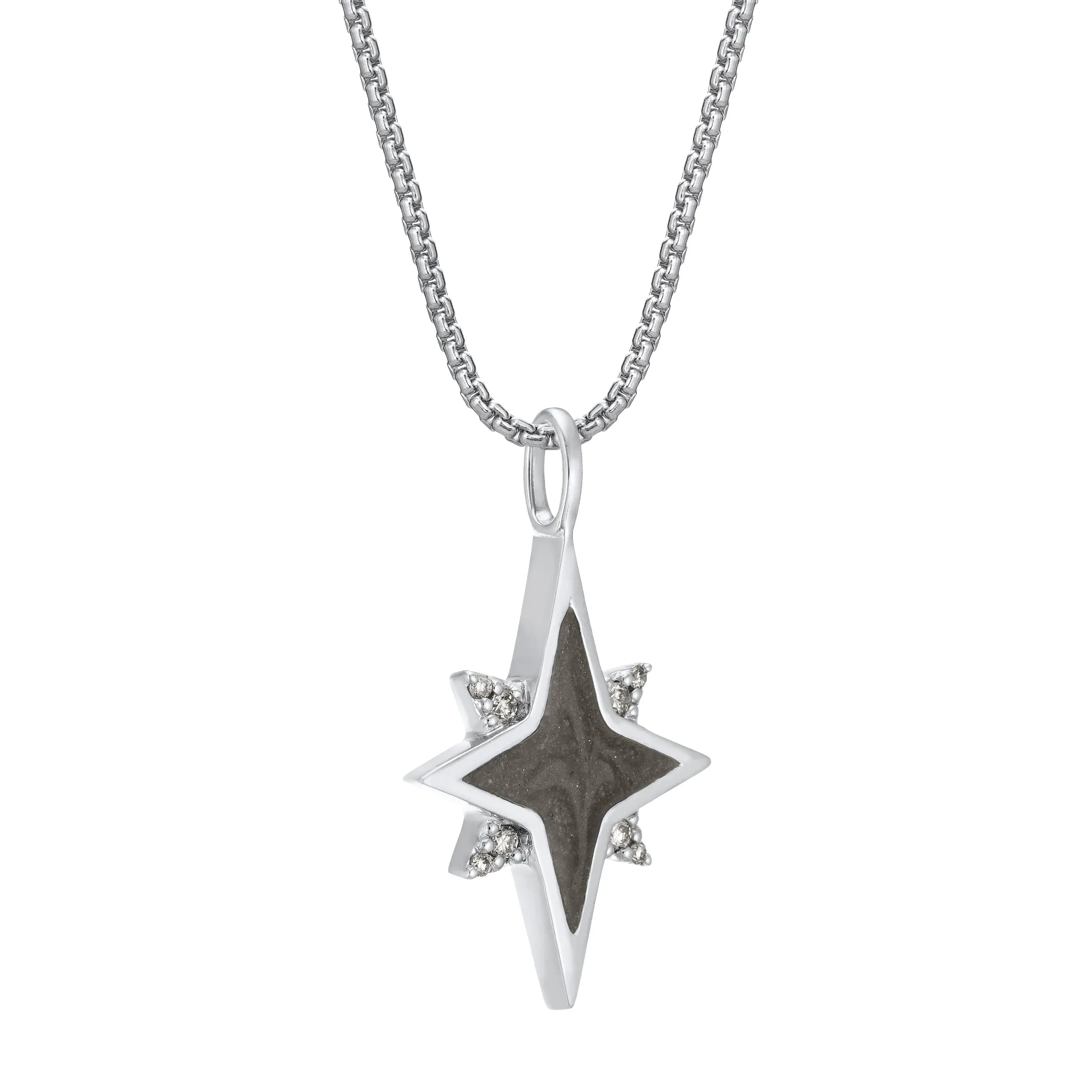 North Star Cremation Necklace in 14K White Gold with Diamonds