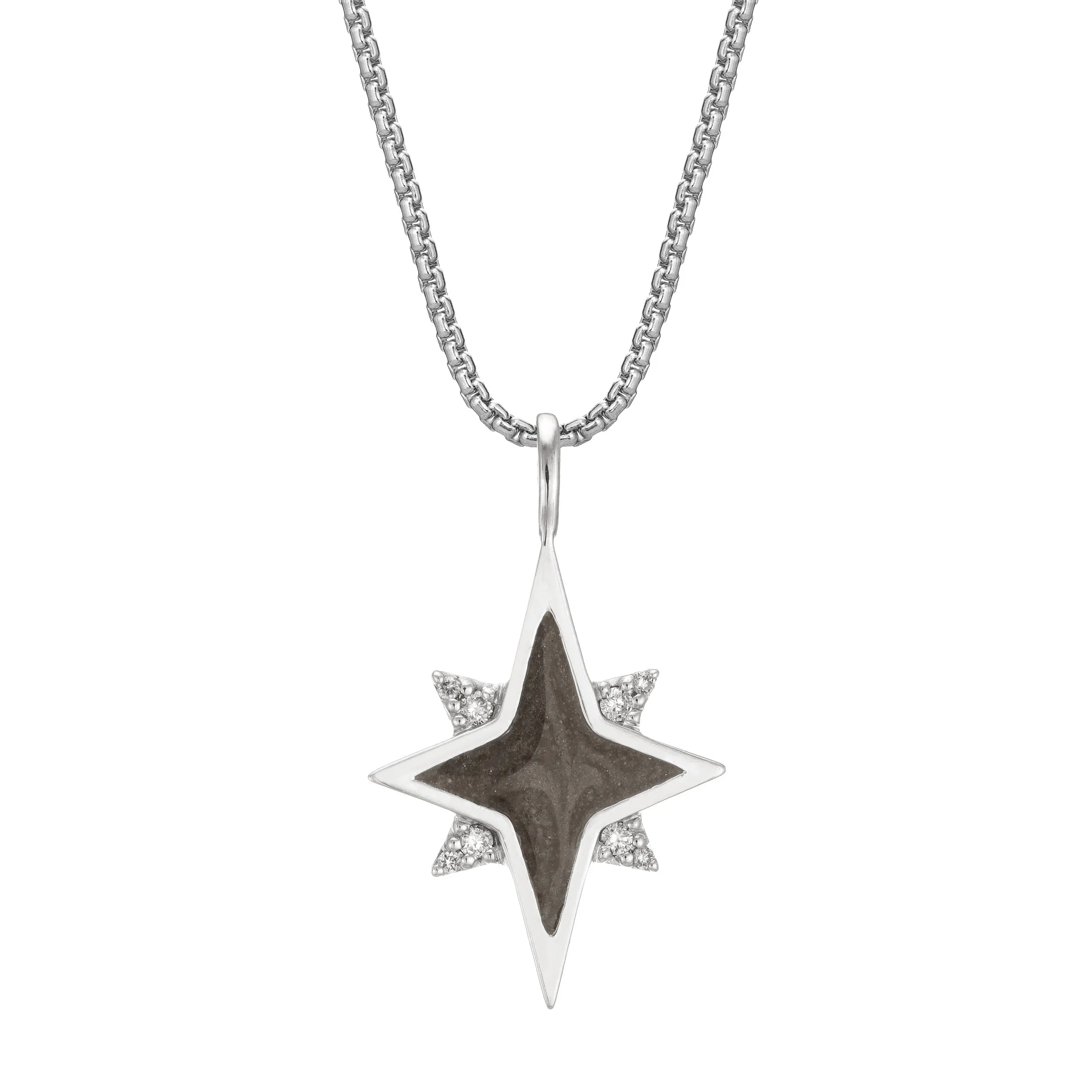 North Star Cremation Necklace in 14K White Gold with Diamonds