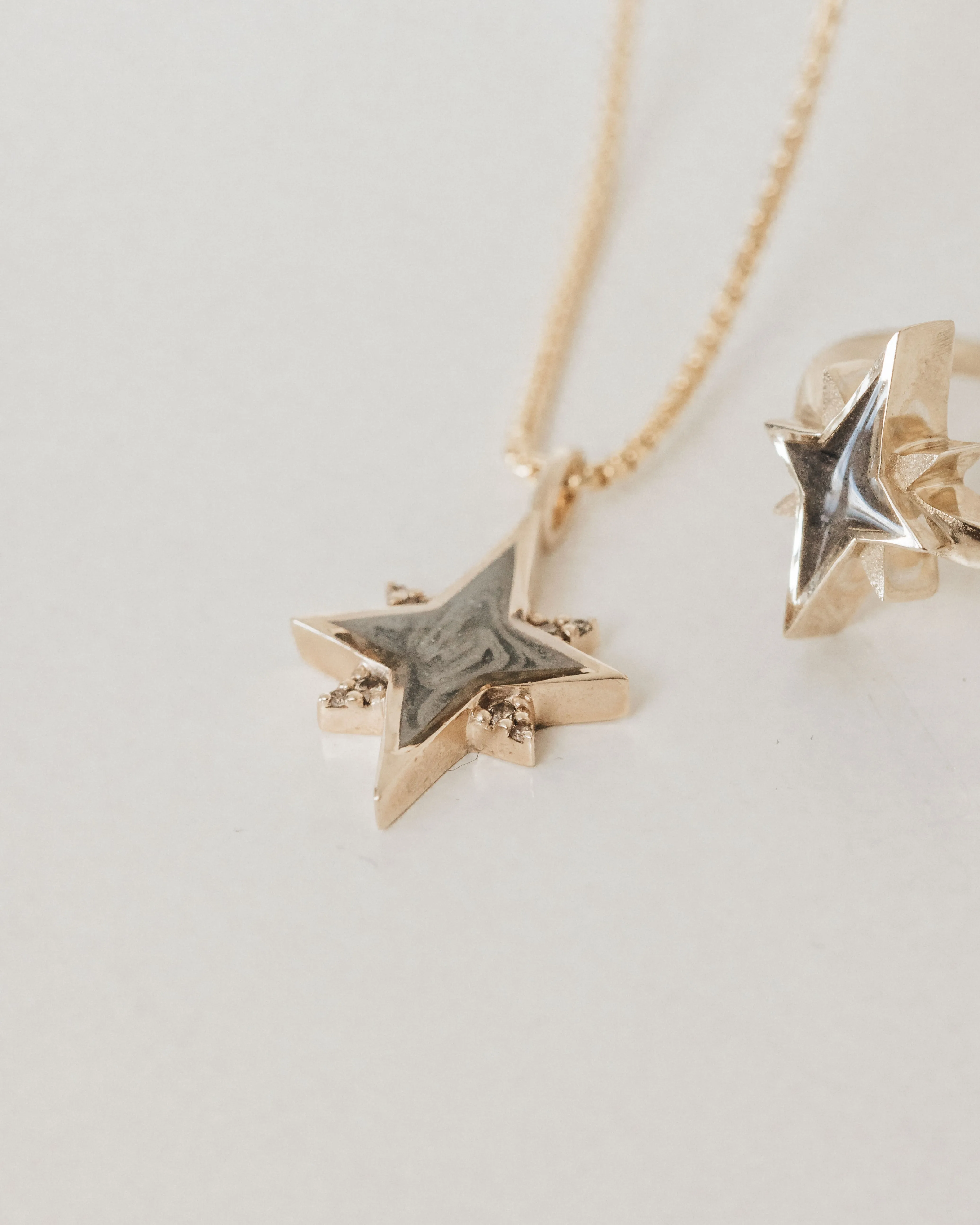 North Star Cremation Necklace in 14K White Gold with Diamonds