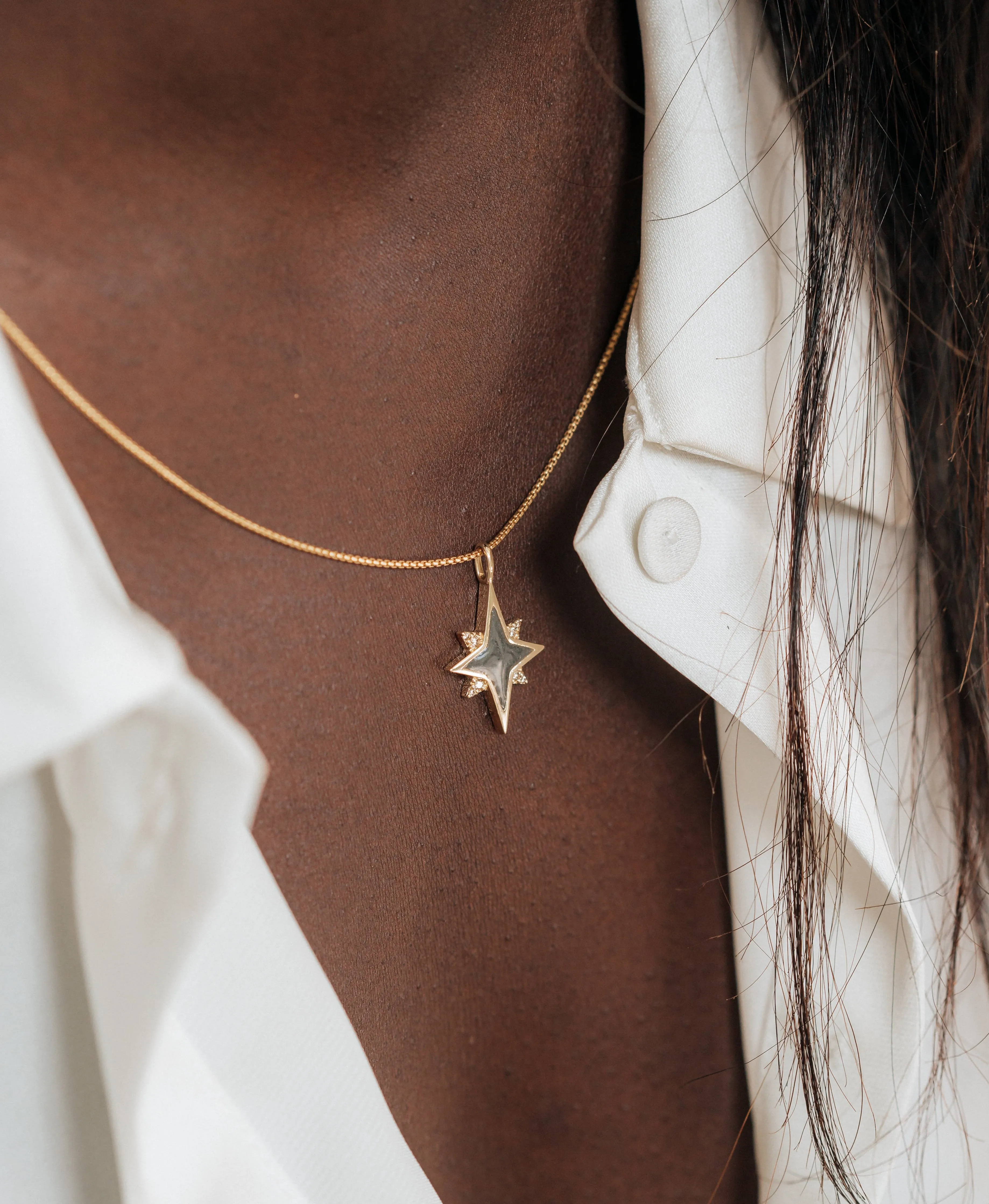 North Star Cremation Necklace in 14K White Gold with Diamonds