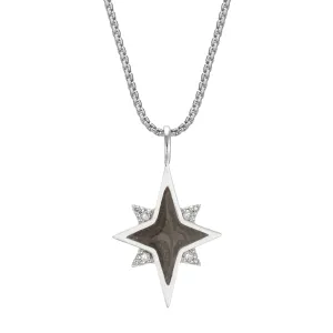 North Star Cremation Necklace in 14K White Gold with Diamonds