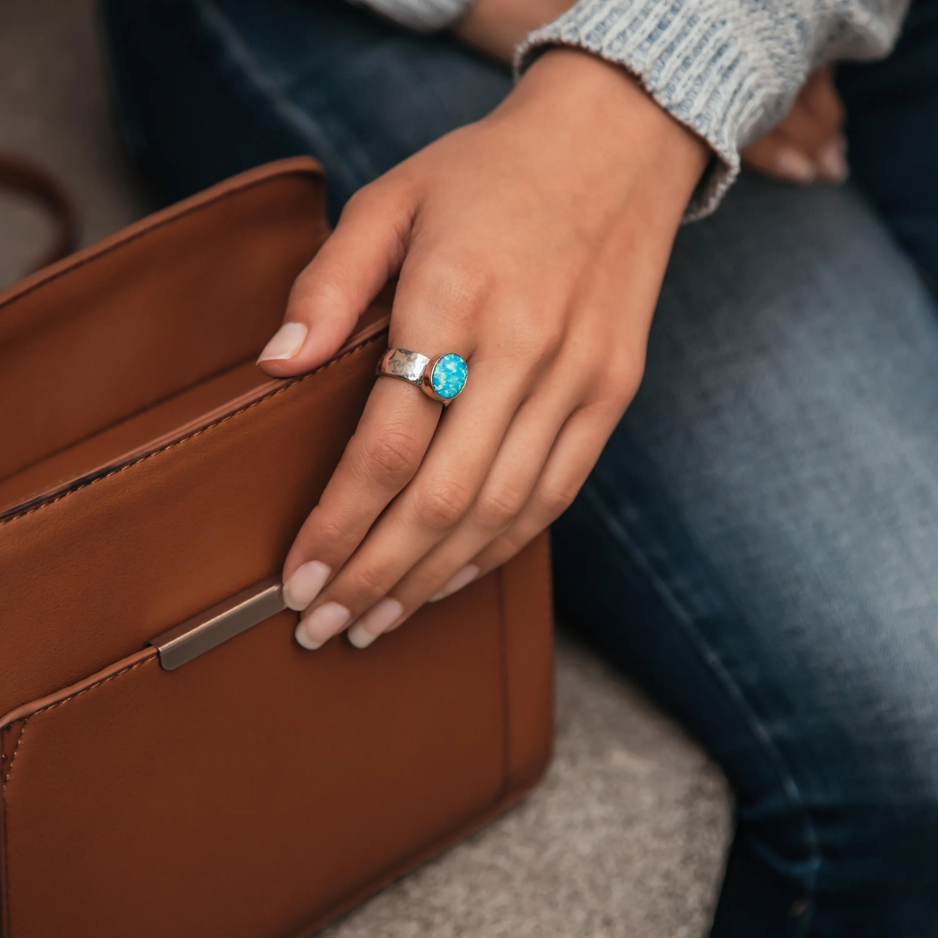 Ocean Dream: Handcrafted Blue Topaz Ring in Silver and Gold, Statement ring