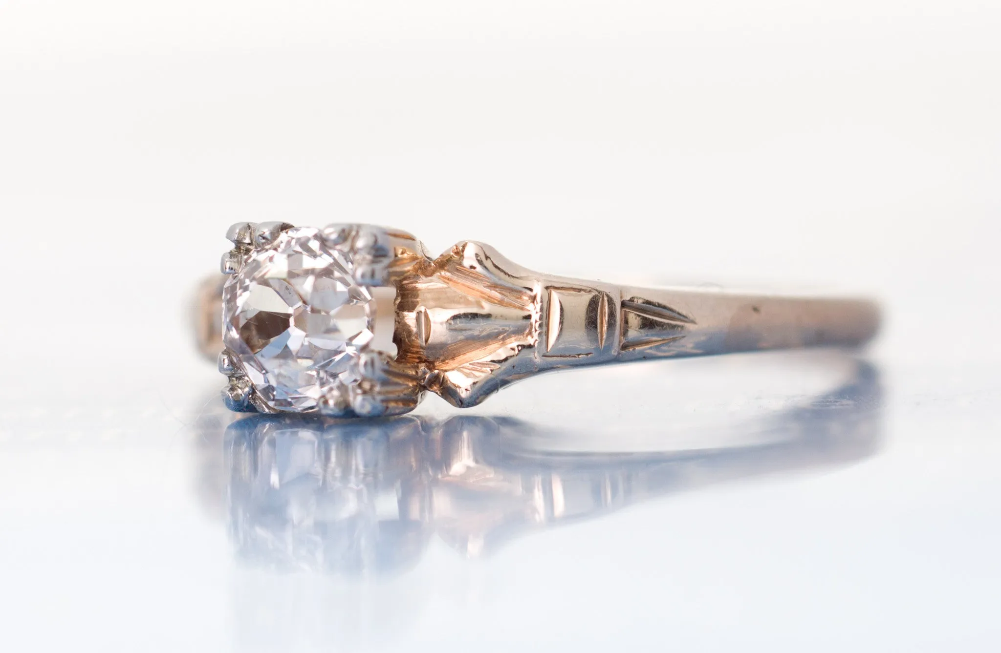 OLD MINE CUT DIAMOND SOLITAIRE ENGAGEMENT RING