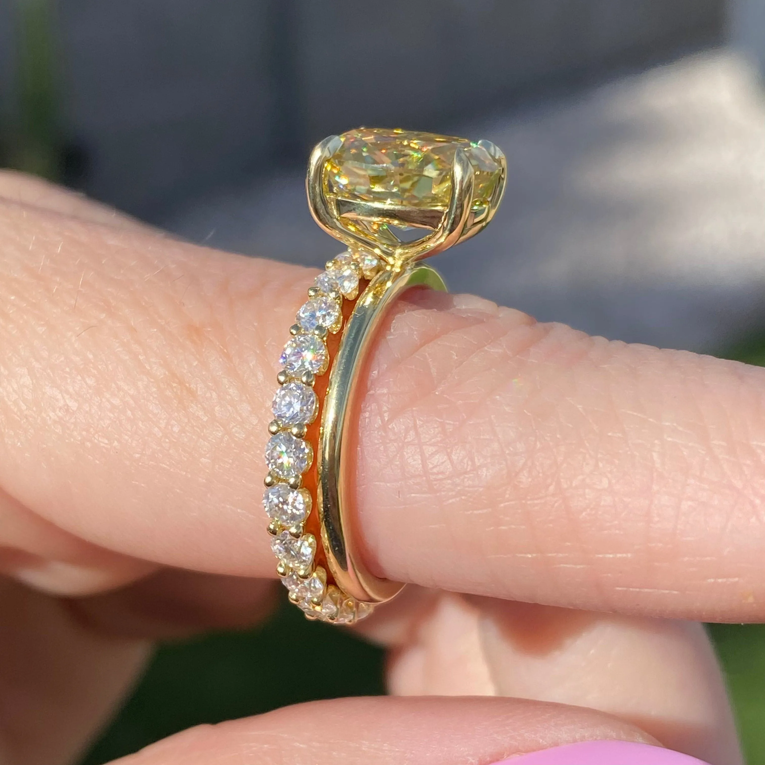 Olivia FLUSH (3ct) Canary Oval Moissanite Engagement Ring
