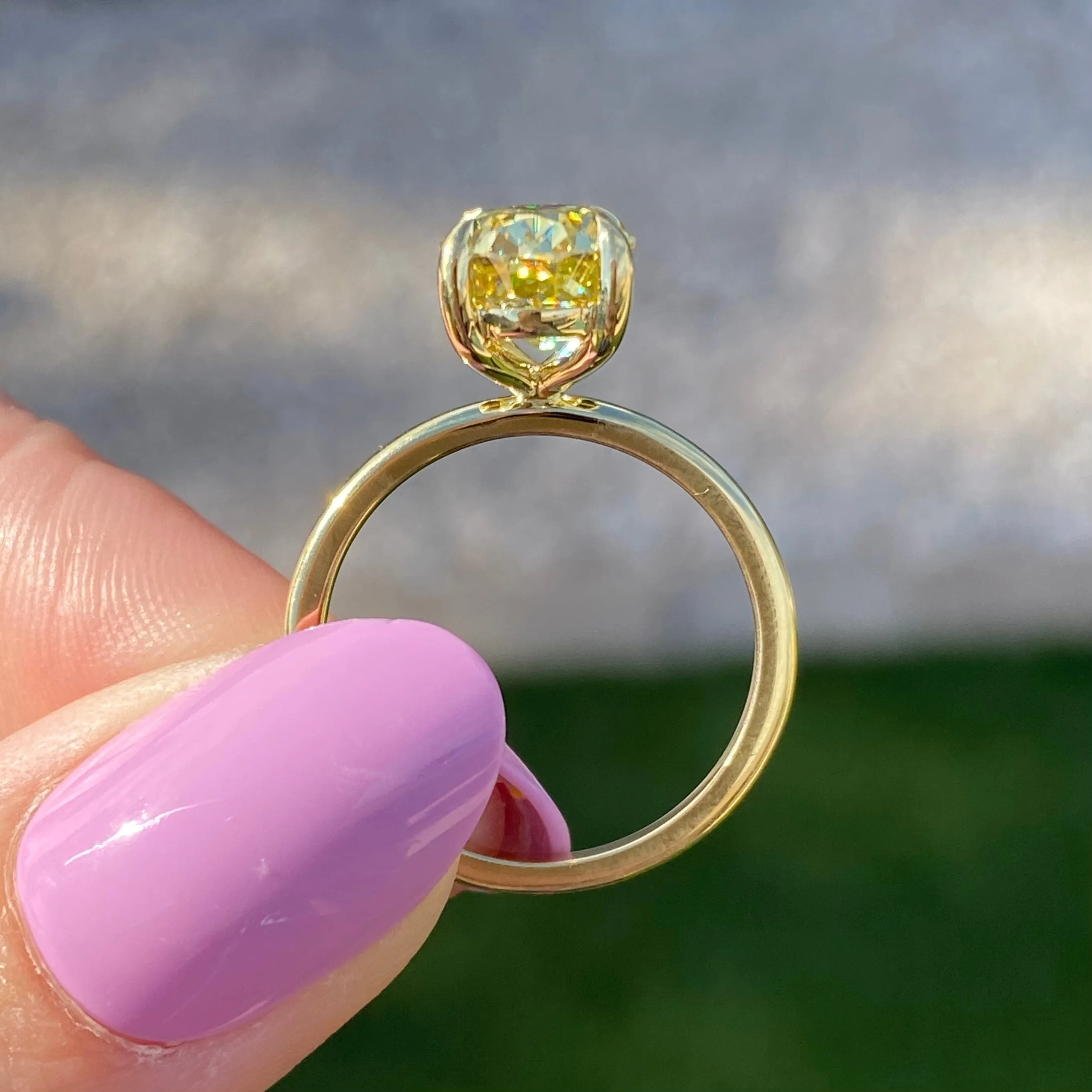 Olivia FLUSH (3ct) Canary Oval Moissanite Engagement Ring