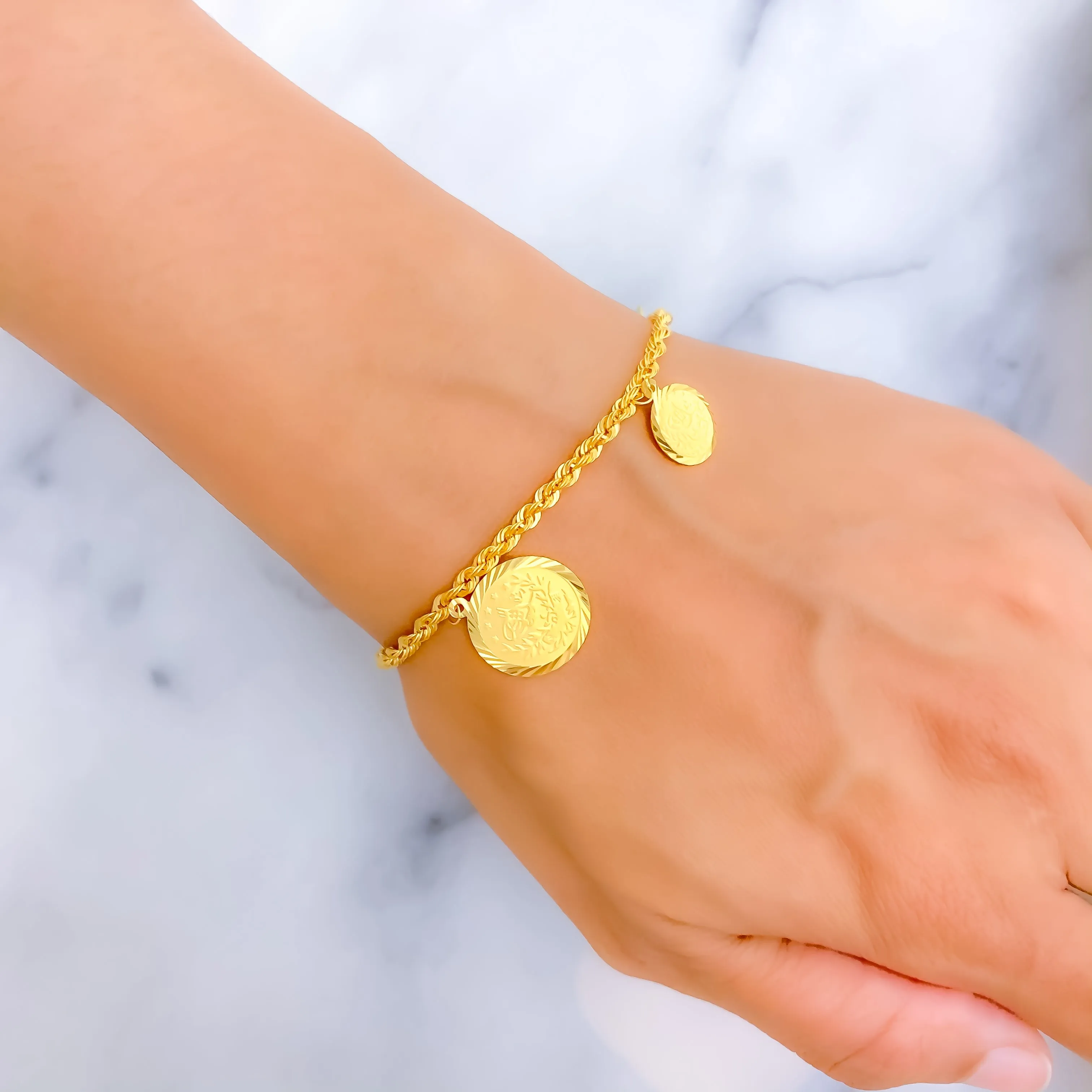 Opulent Gleaming 21k Gold Coin Bracelet
