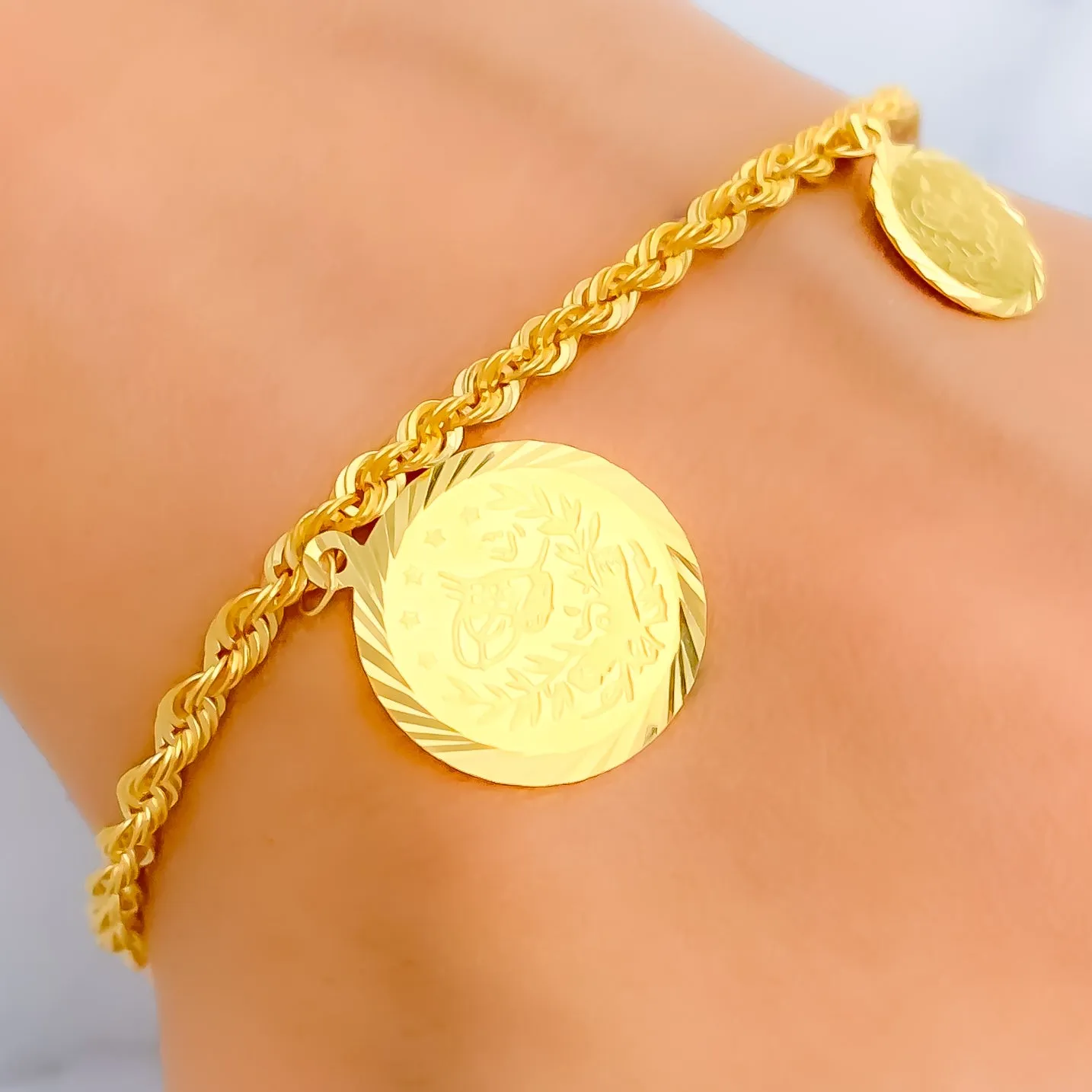 Opulent Gleaming 21k Gold Coin Bracelet