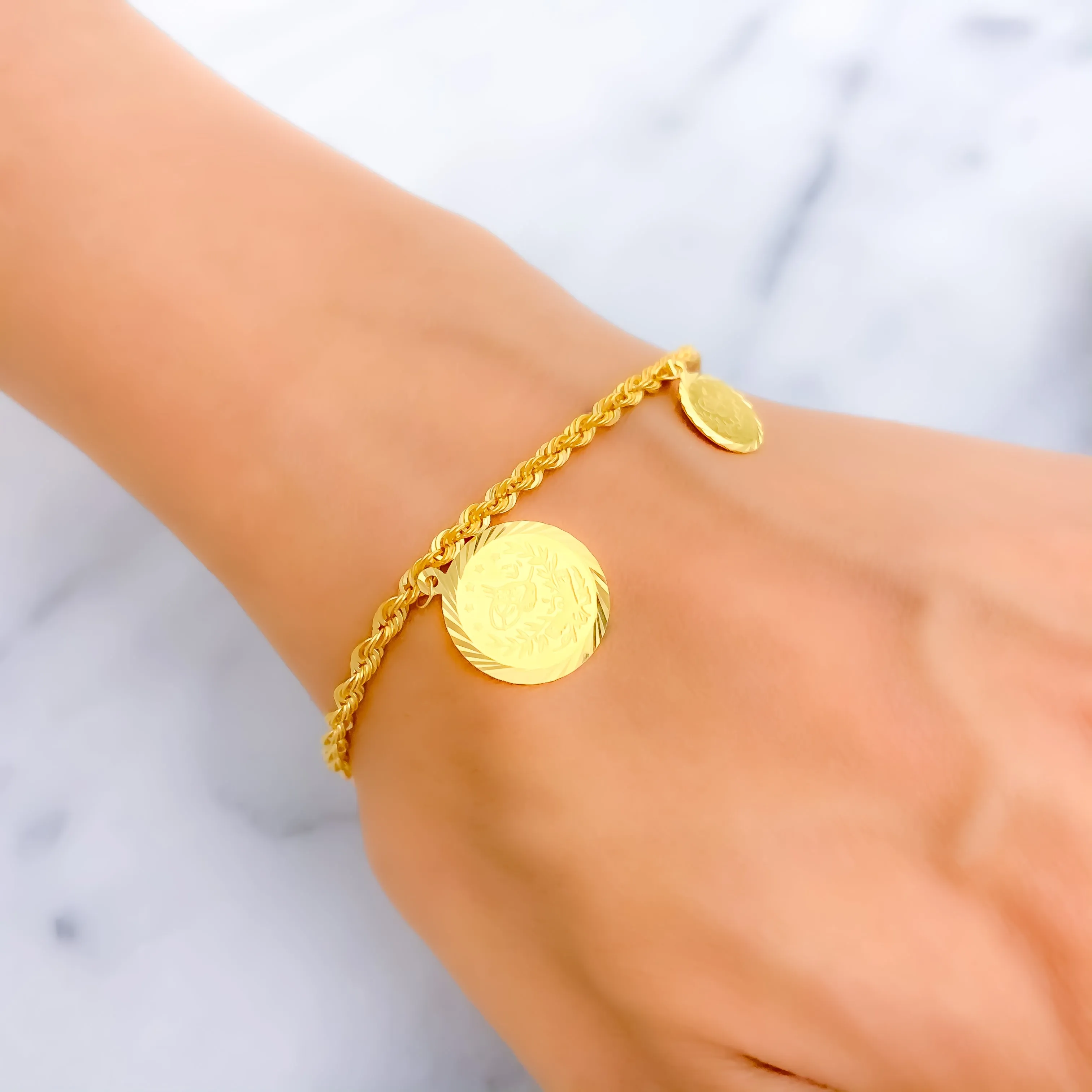 Opulent Gleaming 21k Gold Coin Bracelet
