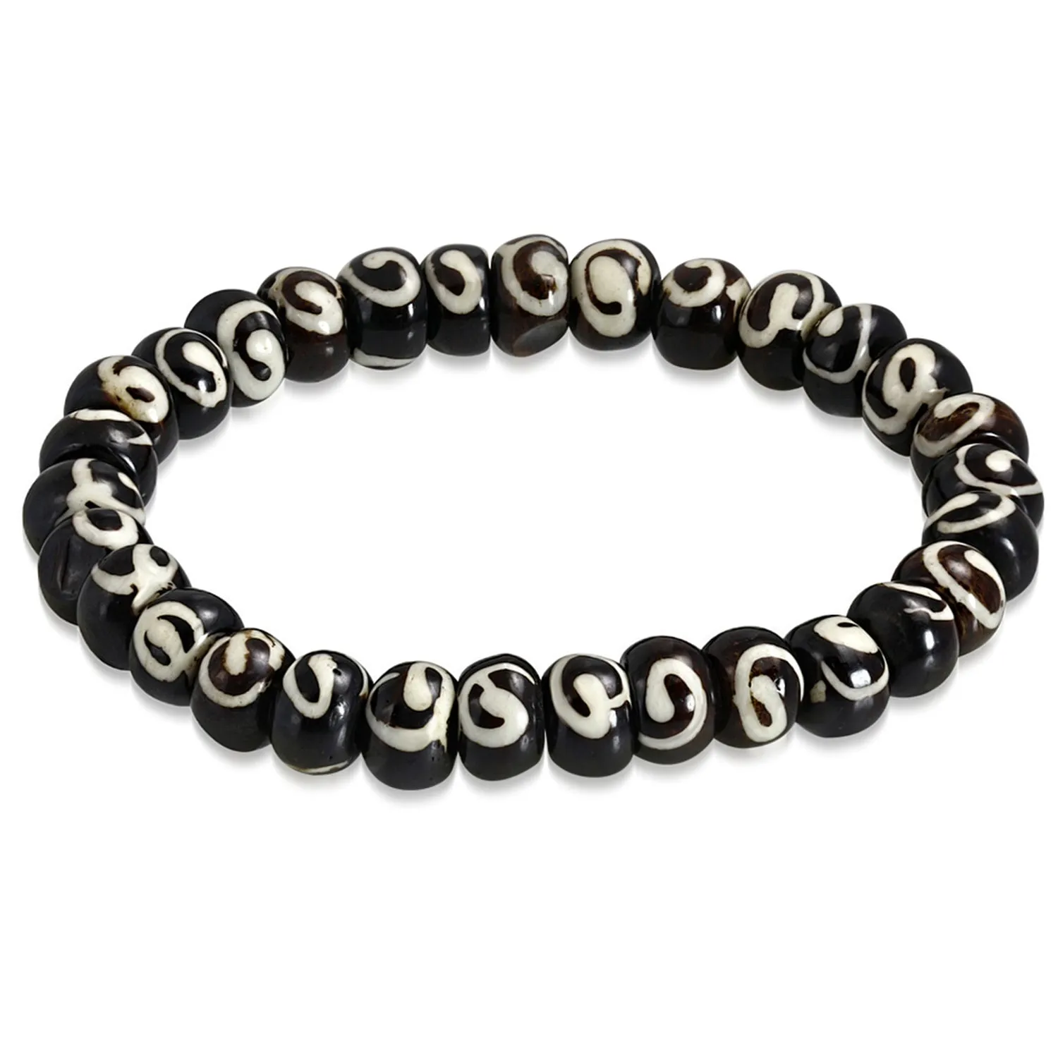 Organic Natural Tribal Horn Bone Two-Tone Beads Stretch Bracelet
