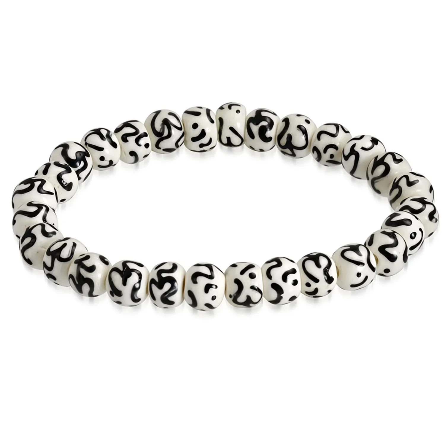 Organic Natural Tribal Horn Bone Two-Tone Beads Stretch Bracelet