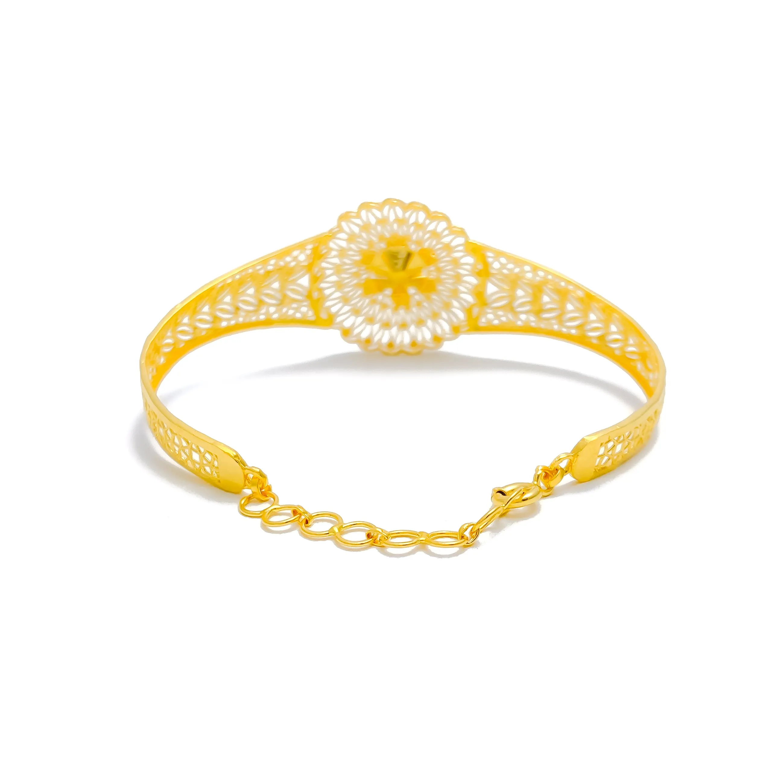 Ornate Floral Mesh 22k Gold Bangle Bracelet
