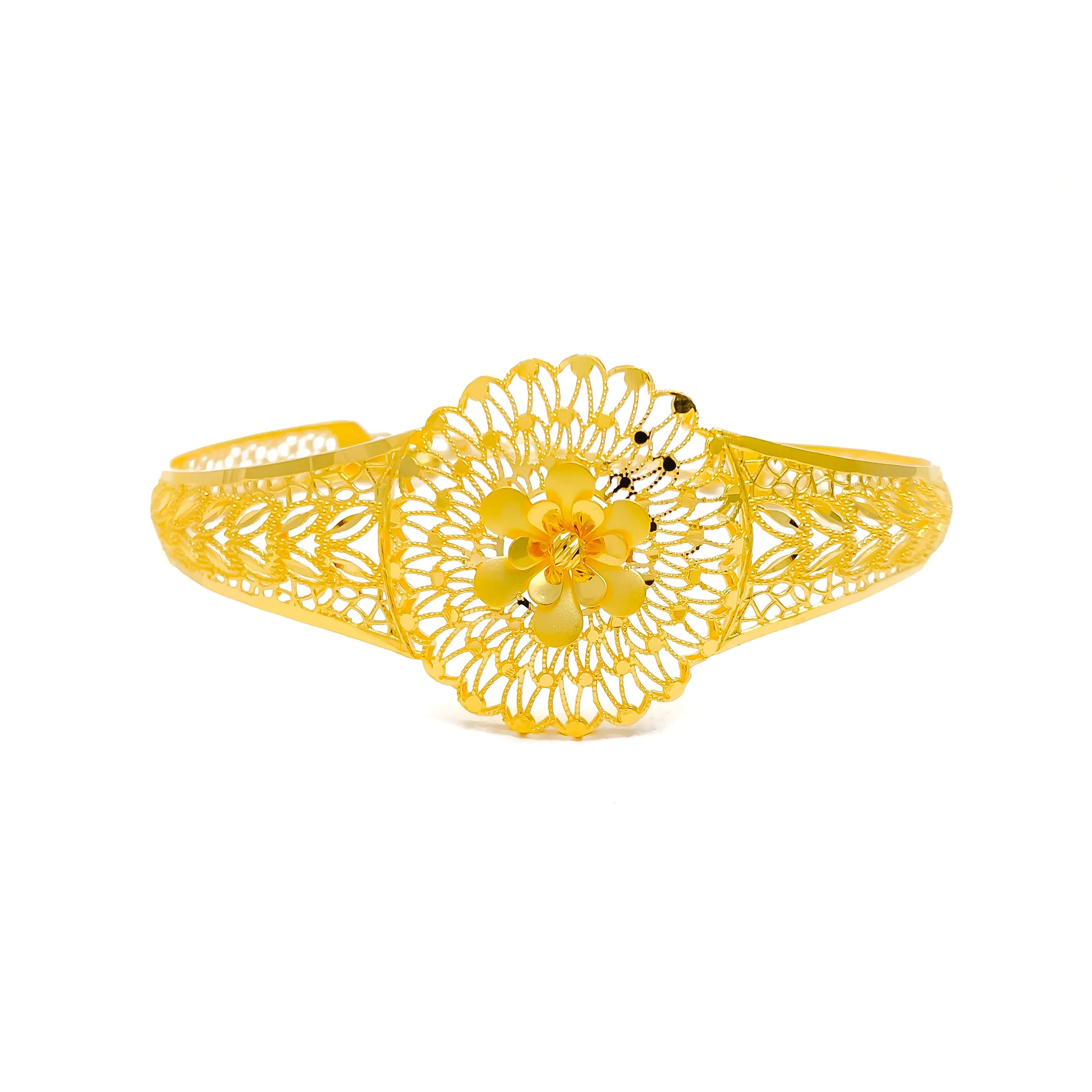Ornate Floral Mesh 22k Gold Bangle Bracelet