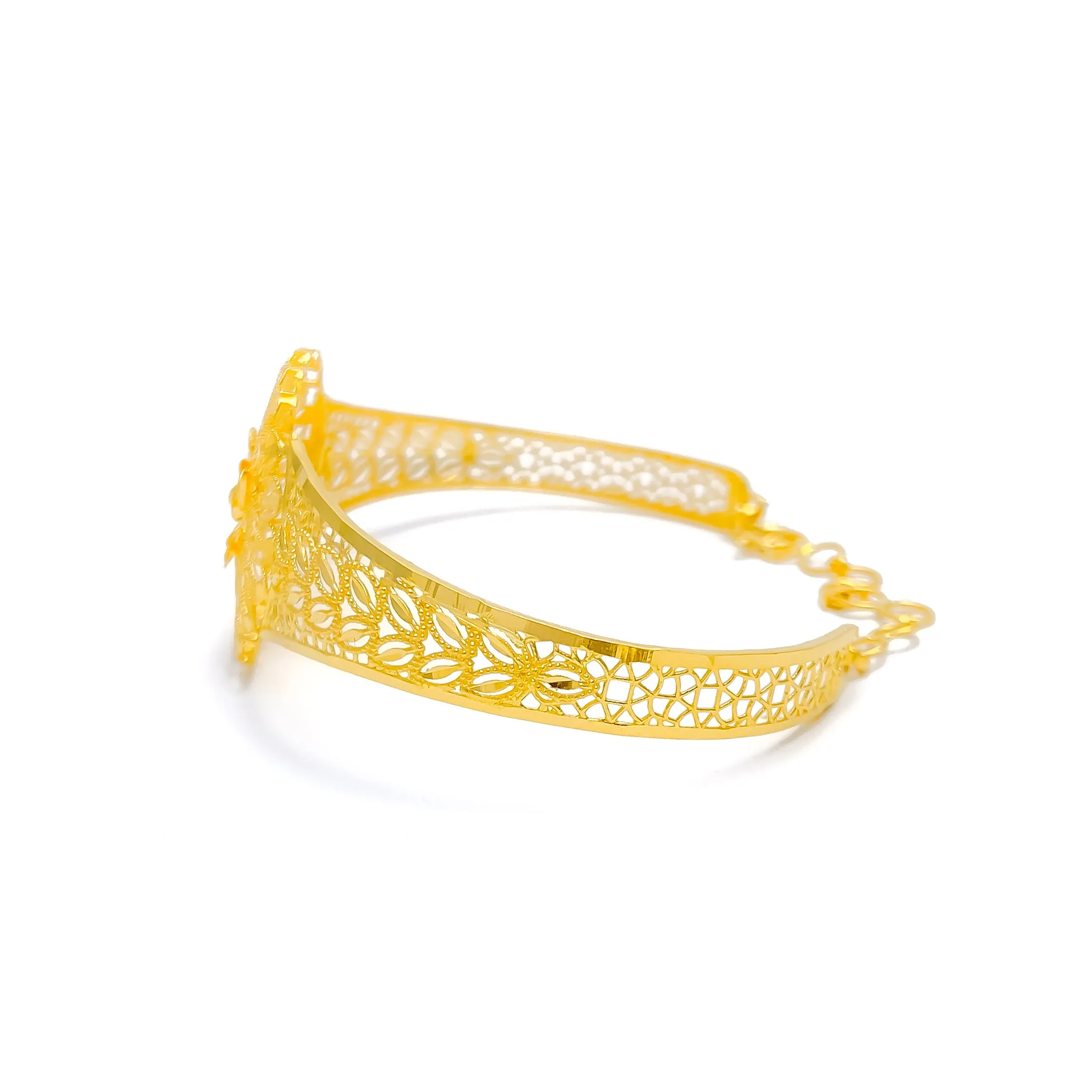 Ornate Floral Mesh 22k Gold Bangle Bracelet
