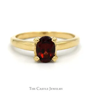 Oval Garnet Solitaire Ring in 14k Yellow Gold 4 Prong Setting