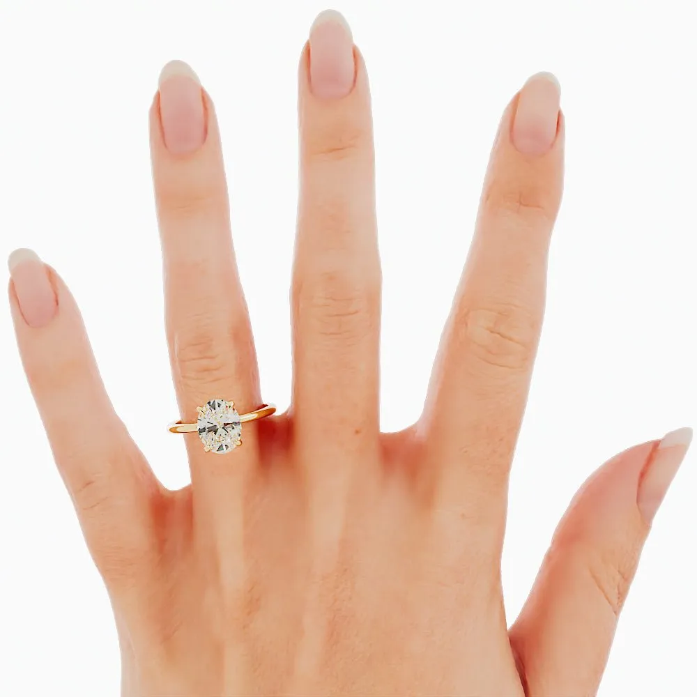 Oval Shaped Moissanite Hidden Halo Engagement Ring