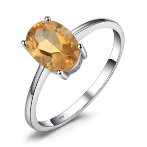Oval Yellow Genuine Natural Citrine 925 Sterling Silver Rings for Women Fashion Gemstone Solitaire Engagement Band