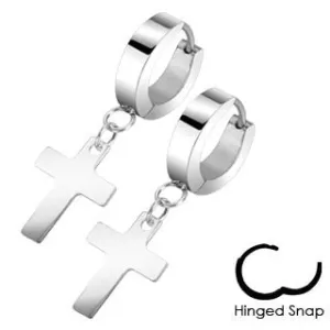 Pair of 316L Stainless Steel Hinged Hoop Earring with Cross Dangle