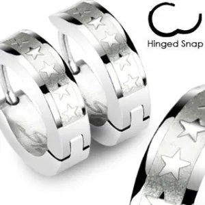 Pair of 316L Surgical Stainless Steel Hoop Earring with 5 Star Logos