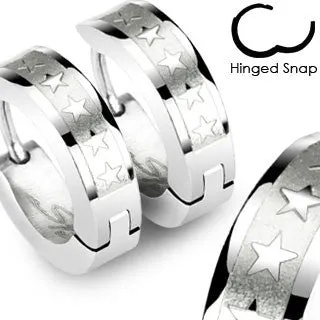 Pair of 316L Surgical Stainless Steel Hoop Earring with 5 Star Logos