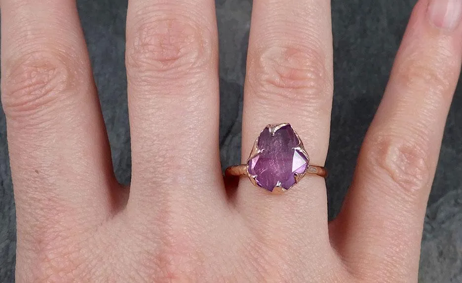 Partially Faceted Sapphire 14k rose Gold Engagement Ring Wedding Ring Custom One Of a Kind Gemstone Ring Solitaire 1010