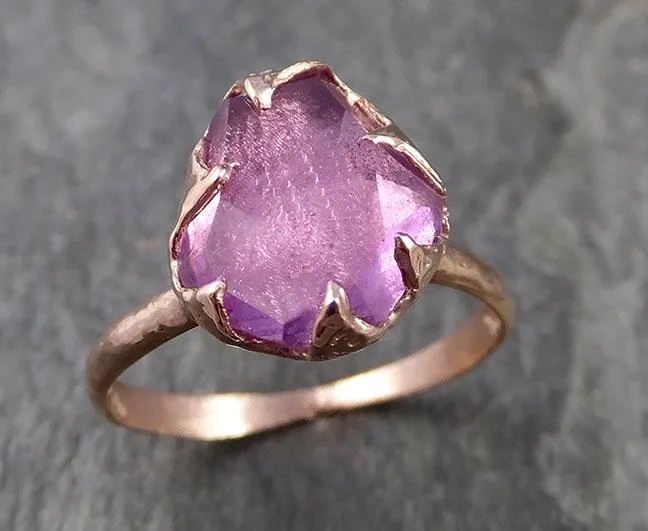 Partially Faceted Sapphire 14k rose Gold Engagement Ring Wedding Ring Custom One Of a Kind Gemstone Ring Solitaire 1010