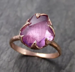 Partially Faceted Sapphire 14k rose Gold Engagement Ring Wedding Ring Custom One Of a Kind Gemstone Ring Solitaire 1010