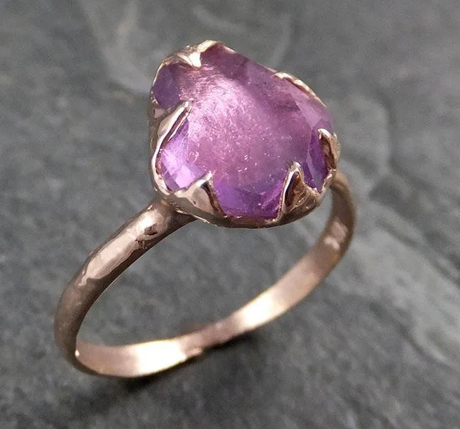 Partially Faceted Sapphire 14k rose Gold Engagement Ring Wedding Ring Custom One Of a Kind Gemstone Ring Solitaire 1010