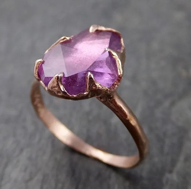 Partially Faceted Sapphire 14k rose Gold Engagement Ring Wedding Ring Custom One Of a Kind Gemstone Ring Solitaire 1010