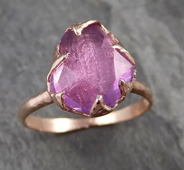 Partially Faceted Sapphire 14k rose Gold Engagement Ring Wedding Ring Custom One Of a Kind Gemstone Ring Solitaire 1010