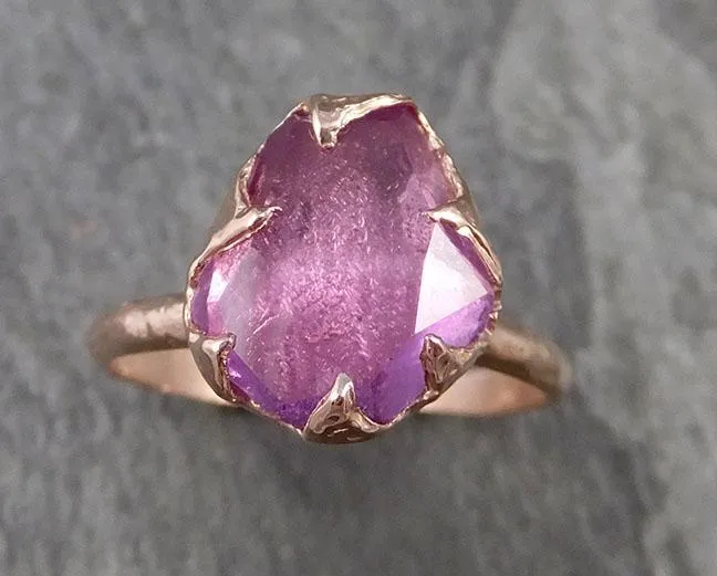 Partially Faceted Sapphire 14k rose Gold Engagement Ring Wedding Ring Custom One Of a Kind Gemstone Ring Solitaire 1010