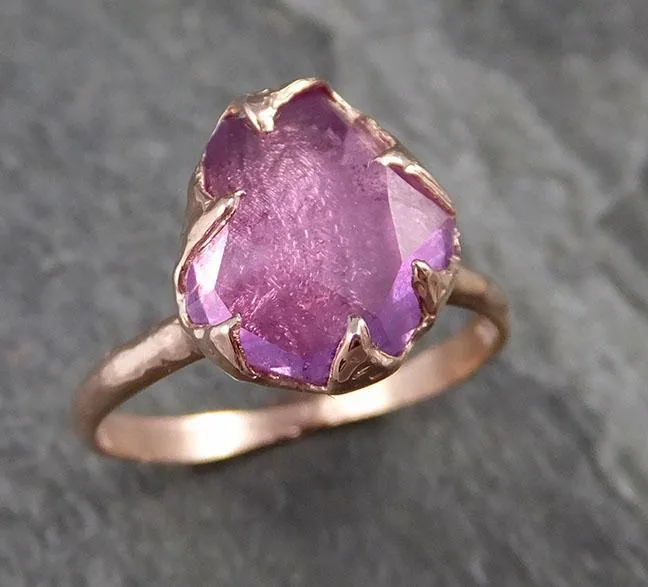 Partially Faceted Sapphire 14k rose Gold Engagement Ring Wedding Ring Custom One Of a Kind Gemstone Ring Solitaire 1010
