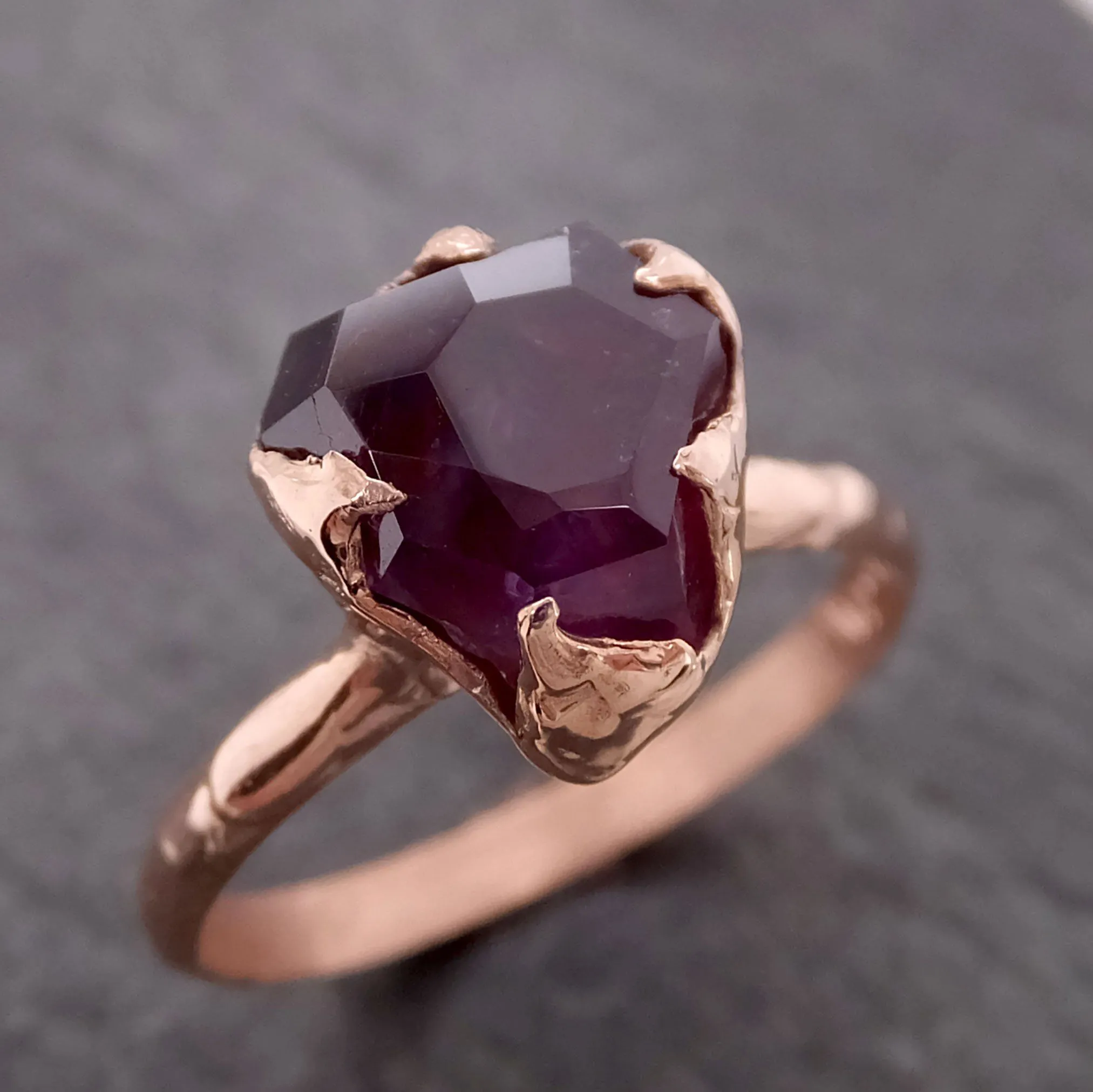 Partially Faceted Sapphire 14k rose Gold statement Cocktail Ring Custom One Of a Kind Gemstone Ring Solitaire 2129