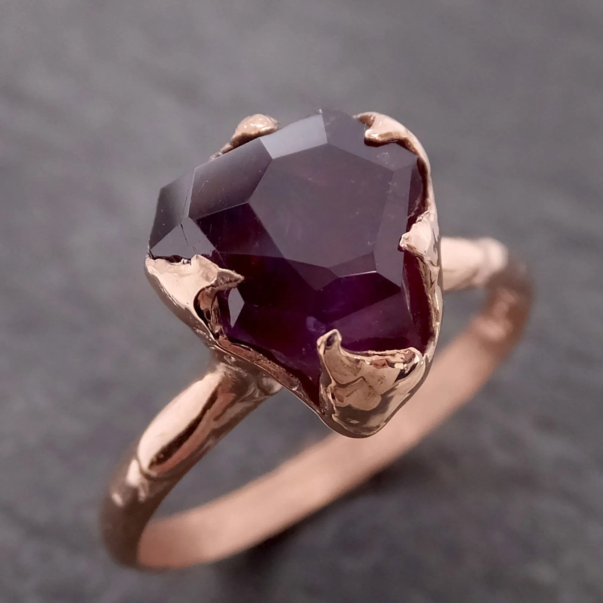 Partially Faceted Sapphire 14k rose Gold statement Cocktail Ring Custom One Of a Kind Gemstone Ring Solitaire 2129