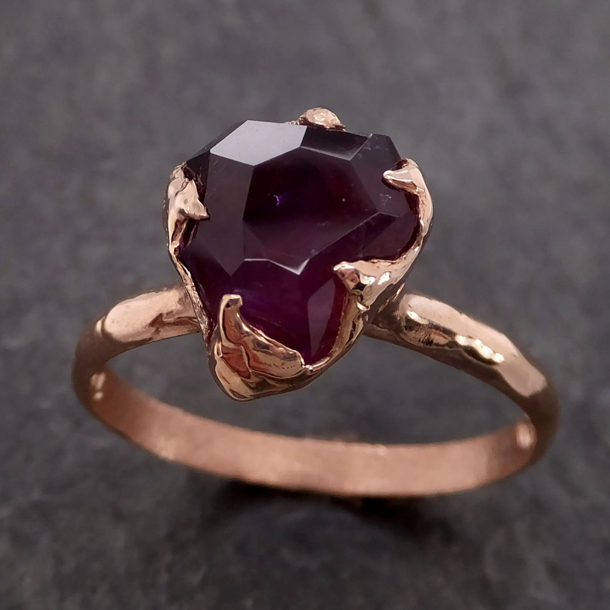 Partially Faceted Sapphire 14k rose Gold statement Cocktail Ring Custom One Of a Kind Gemstone Ring Solitaire 2129