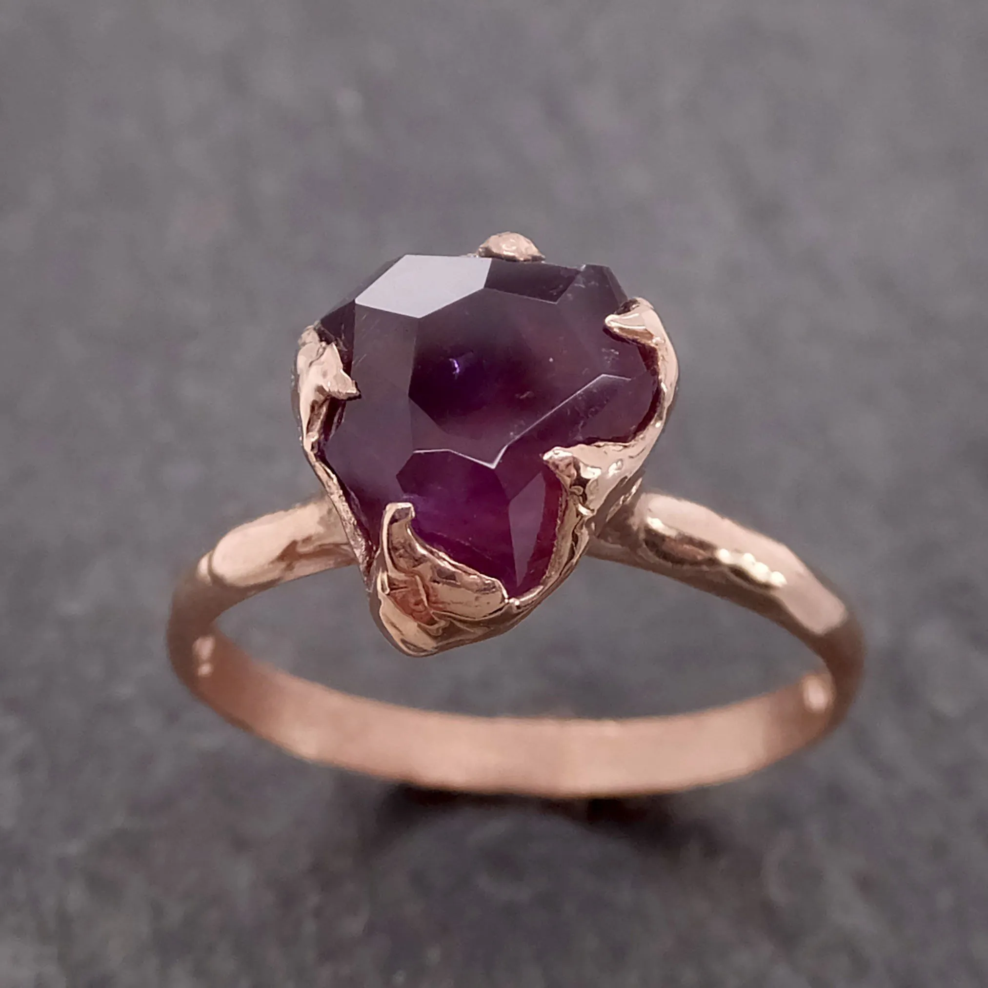 Partially Faceted Sapphire 14k rose Gold statement Cocktail Ring Custom One Of a Kind Gemstone Ring Solitaire 2129