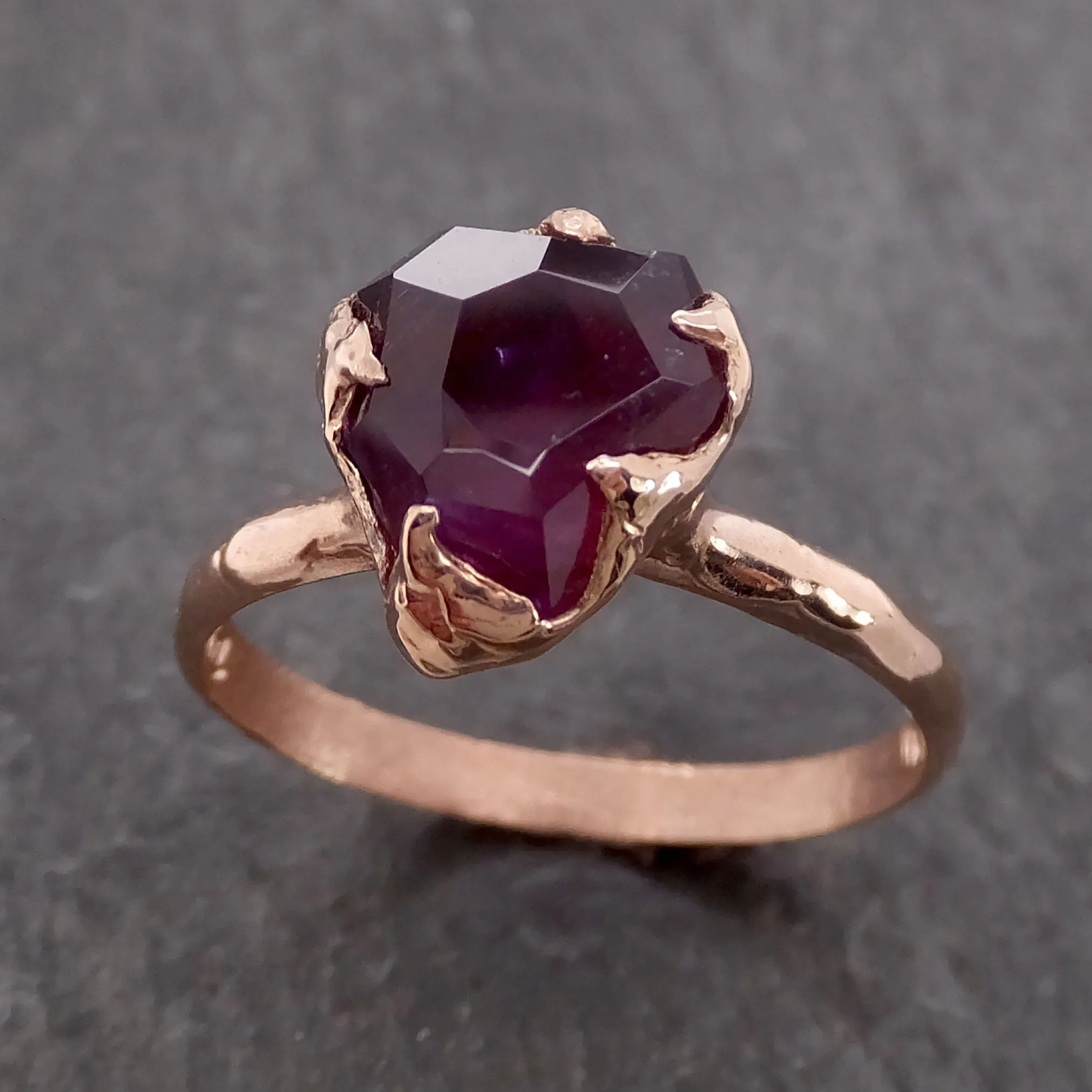 Partially Faceted Sapphire 14k rose Gold statement Cocktail Ring Custom One Of a Kind Gemstone Ring Solitaire 2129