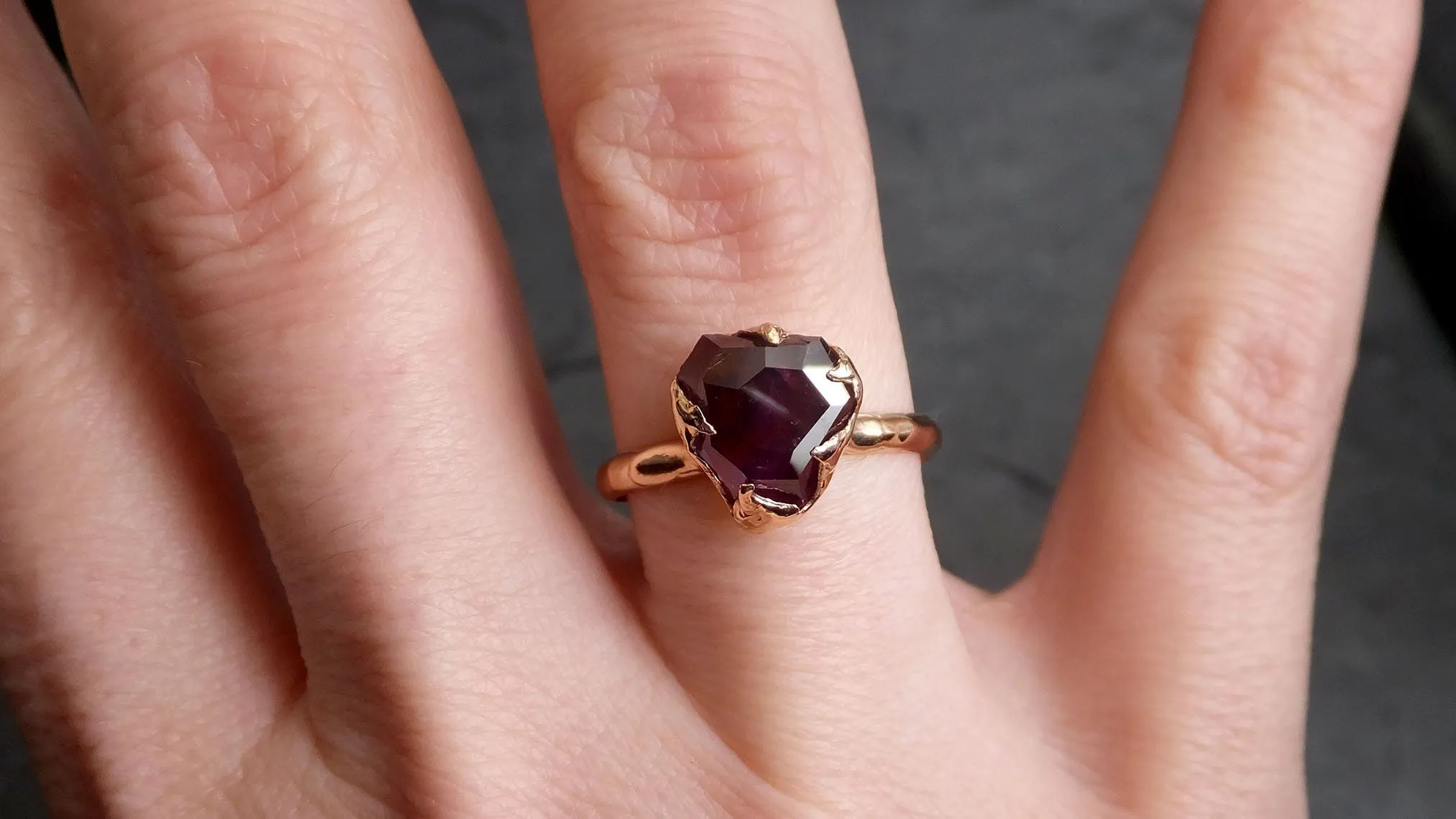 Partially Faceted Sapphire 14k rose Gold statement Cocktail Ring Custom One Of a Kind Gemstone Ring Solitaire 2129